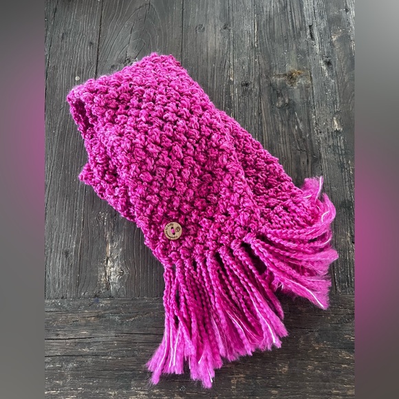 Handmade Crocheted Long Bulky Soft Silky Dark Pink Winter